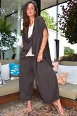 Sandbar Linen Blend Drape Front Cap Sleeve Gilet Chocolate